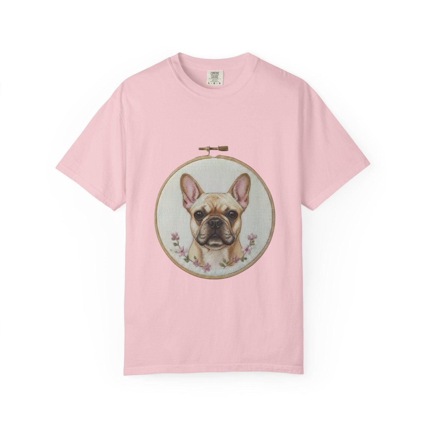 French Bulldog Portrait T-Shirt | Embroidery Hoop Dog Illustration
