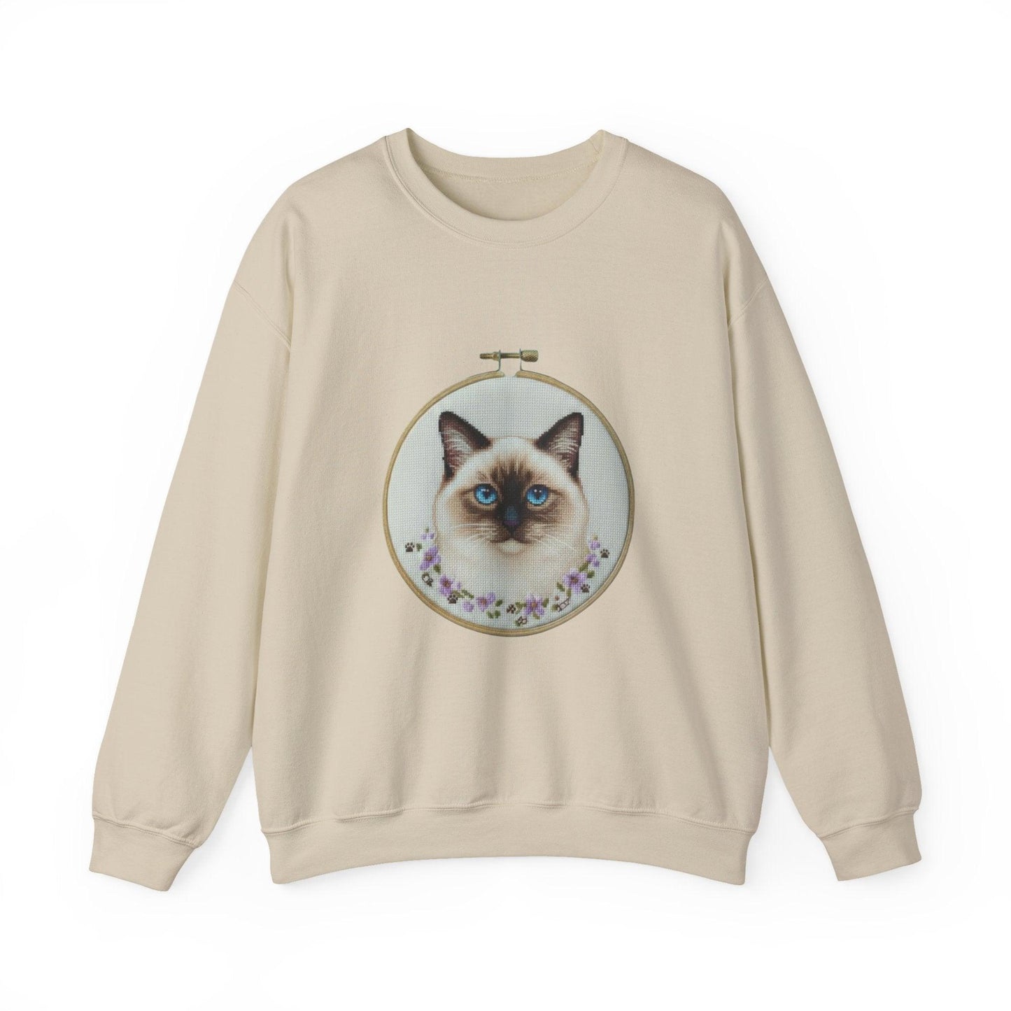 Siamese Cat Portrait Sweatshirt | Embroidery Hoop Floral Frame