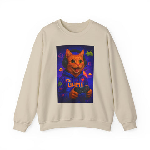 Gaming Cat Crewneck Sweatshirt, Funny Gift for Gamers, Cozy Cat Lover Apparel, Cute Sweatshirt for Gaming Night, Unisex Cat Sweatshirt