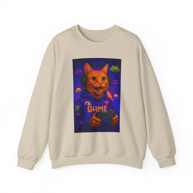 Gaming Cat Crewneck Sweatshirt, Funny Gift for Gamers, Cozy Cat Lover Apparel, Cute Sweatshirt for Gaming Night, Unisex Cat Sweatshirt
