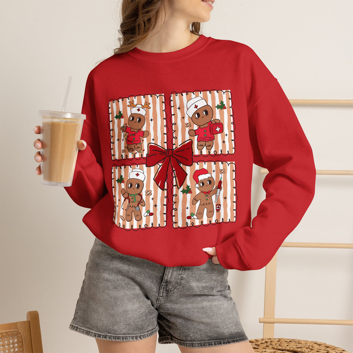 Gingerbread Christmas Sweatshirt, Cute Gingerbread Crewneck, Christmas Bow Sweatshirt, Gingerbread Man Shirt, Funny Holiday Sweater, Christmas Gift