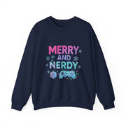 Festive Gamer Crewneck Sweatshirt - Merry and Nerdy, Unisex Sweatshirt, Holiday Apparel, Gaming Sweatshirt, Cozy Gift for Gamers