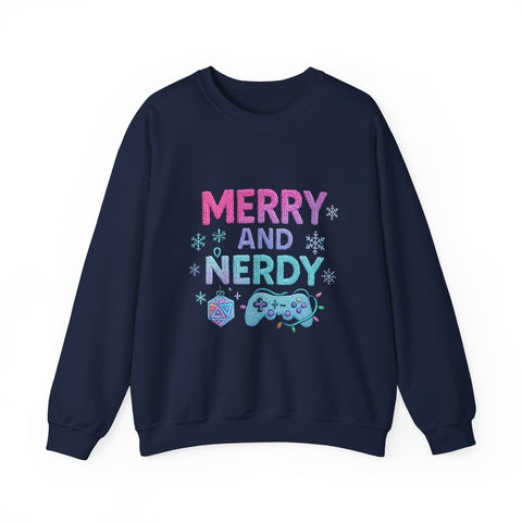 Festive Gamer Crewneck Sweatshirt - Merry and Nerdy, Unisex Sweatshirt, Holiday Apparel, Gaming Sweatshirt, Cozy Gift for Gamers
