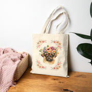 Geeky Goddess Pug Cotton Canvas Tote Bag