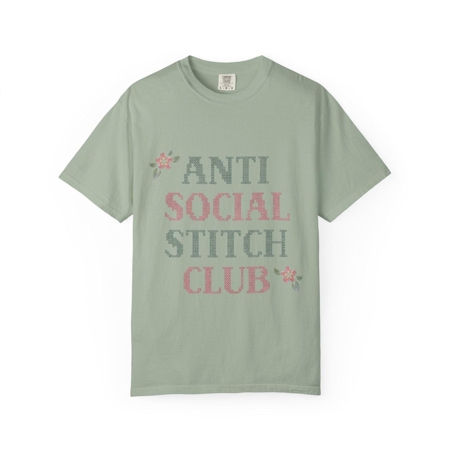 Anti Social Stitch Club T-shirt | Cross Stitch Floral Text Design