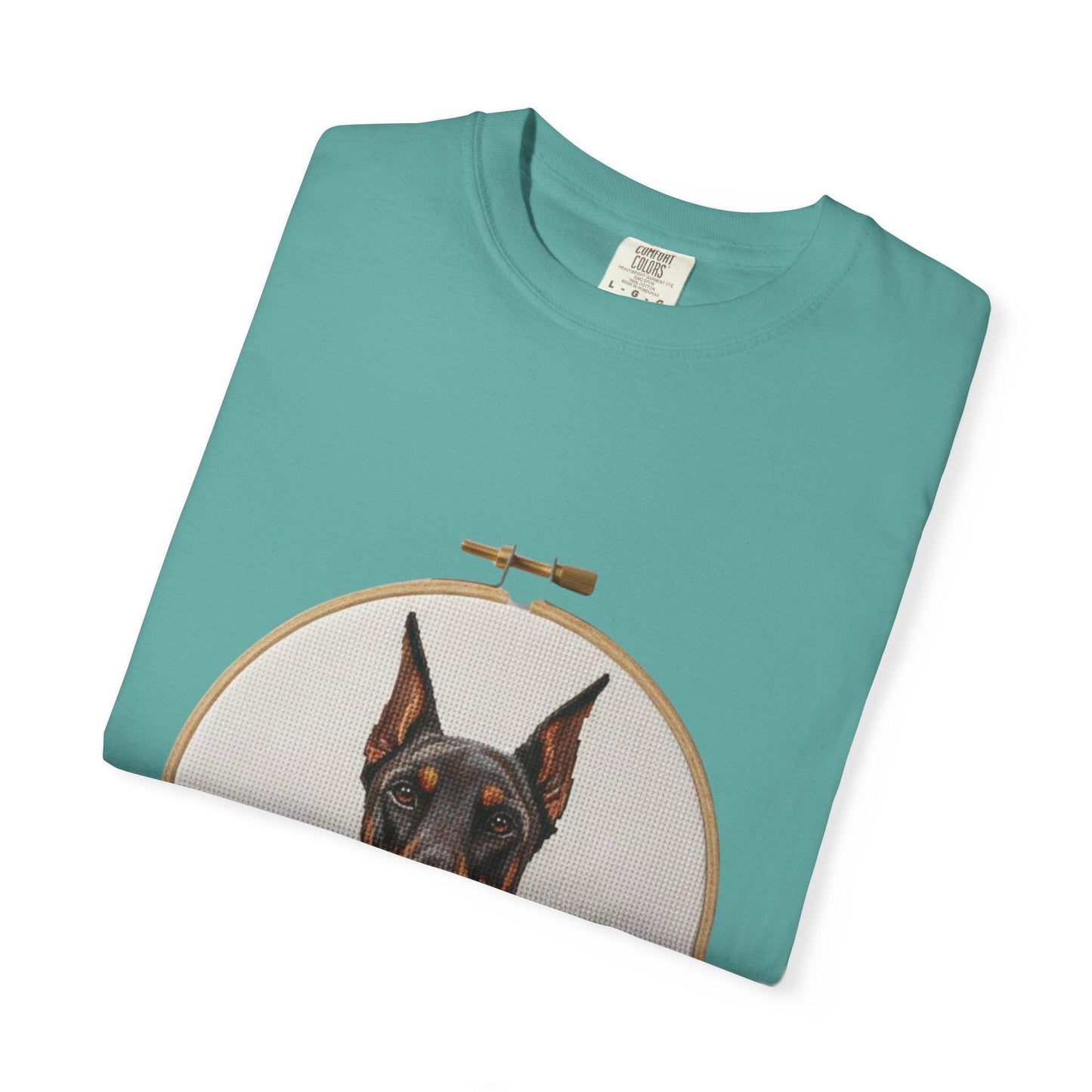 Doberman Portrait T-shirt | Embroidery Hoop Dog Illustration