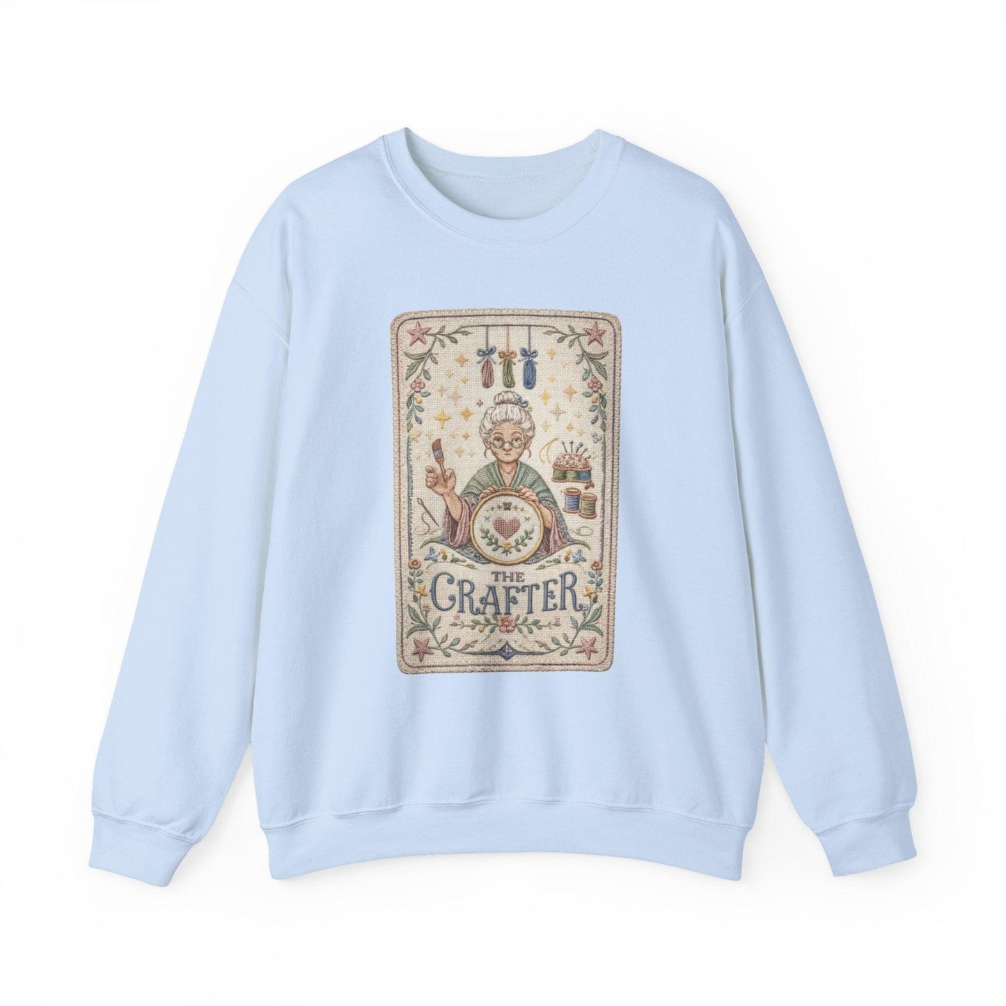 The Crafter illustration Crewneck Sweatshirt | Vintage craft tools, floral frame