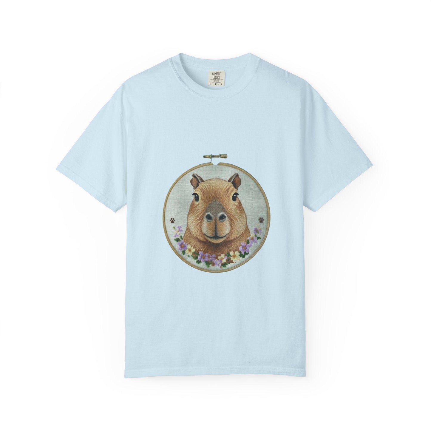 Capybara Portrait T-Shirt | Floral Embroidery Hoop Design