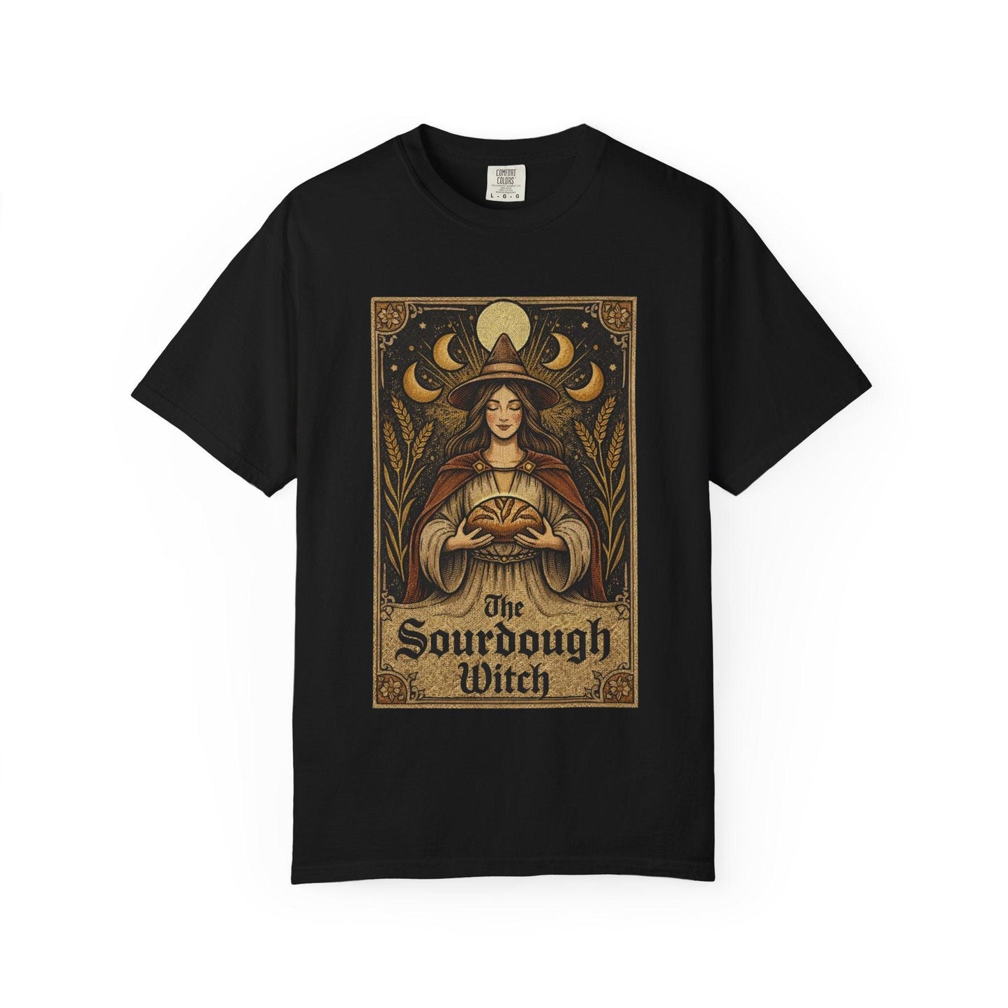 Sourdough Witch T-Shirt | Vintage Witch Art, Moon Phases, Baking Theme