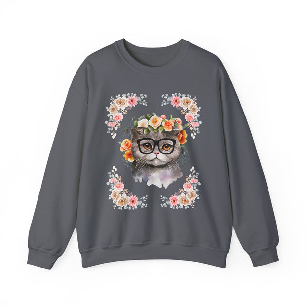 Geek Goddess Gray Cat Unisex Crewneck Sweatshirt
