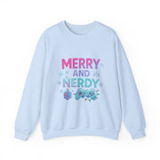 Festive Gamer Crewneck Sweatshirt - Merry and Nerdy, Unisex Sweatshirt, Holiday Apparel, Gaming Sweatshirt, Cozy Gift for Gamers