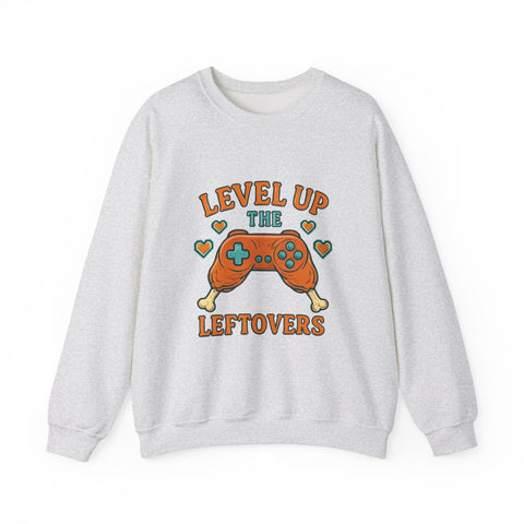 Funny Gamer Sweatshirt, Level Up Leftovers Crewneck, Gifts for Gamers, Casual Wear, Thanksgiving Sweatshirt, Cute Holiday Apparel