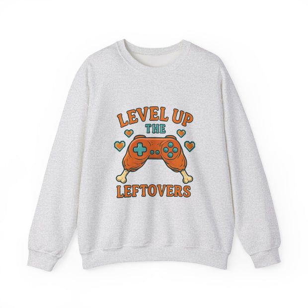 Funny Gamer Sweatshirt, Level Up Leftovers Crewneck, Gifts for Gamers, Casual Wear, Thanksgiving Sweatshirt, Cute Holiday Apparel