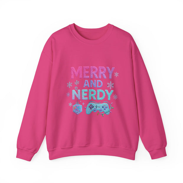 Festive Gamer Crewneck Sweatshirt - Merry and Nerdy, Unisex Sweatshirt, Holiday Apparel, Gaming Sweatshirt, Cozy Gift for Gamers