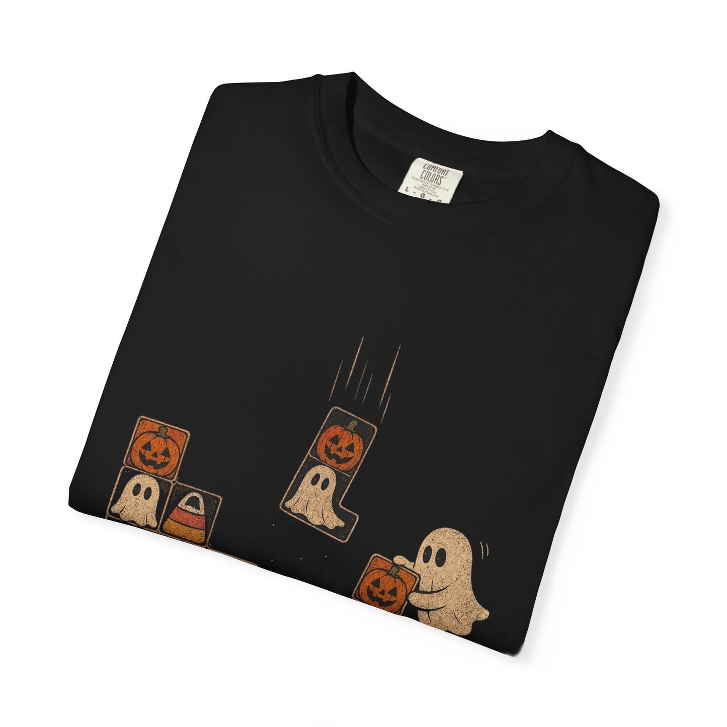 Halloween Pumpkin Ghost Block Puzzle T-shirt | Cute Retro Arcade Design