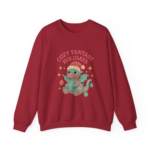 Cozy Fantasy Holidays Sweatshirt, Cute Dragon Gift, Unisex Holiday Apparel, Warm Crewneck Sweater, Casual Winter Outfit