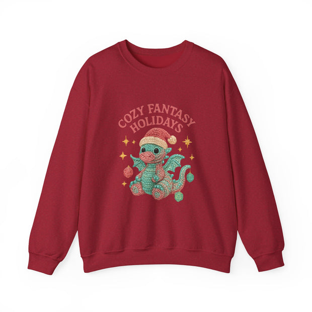 Cozy Fantasy Holidays Sweatshirt, Cute Dragon Gift, Unisex Holiday Apparel, Warm Crewneck Sweater, Casual Winter Outfit