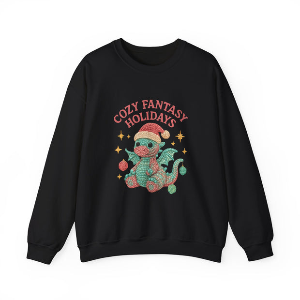 Cozy Fantasy Holidays Sweatshirt, Cute Dragon Gift, Unisex Holiday Apparel, Warm Crewneck Sweater, Casual Winter Outfit