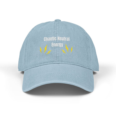 'Chaotic Neutral Energy' Denim Embroidered Cap