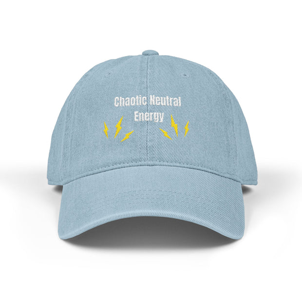 'Chaotic Neutral Energy' Denim Embroidered Cap