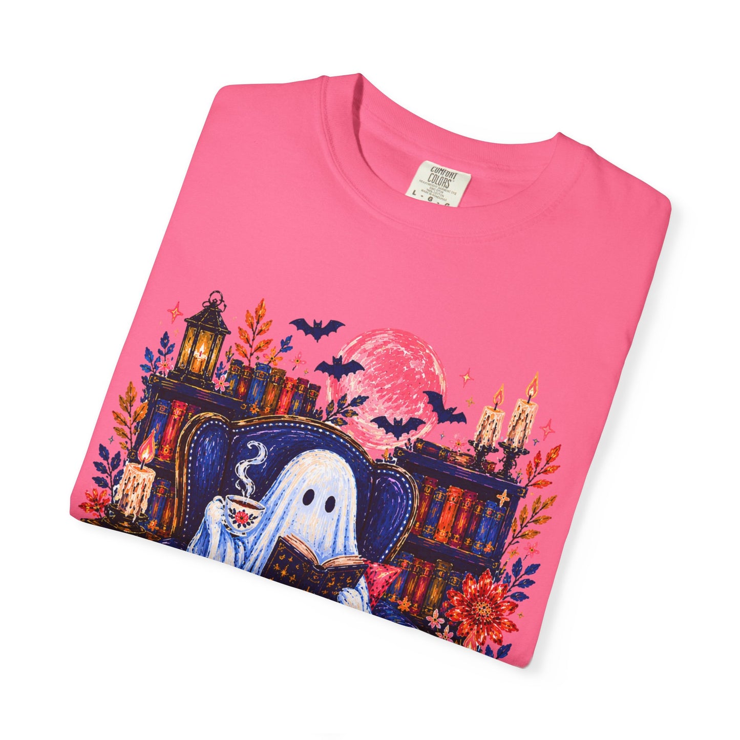 Cozy Reading Ghost T-Shirt | Bookish Halloween Illustration