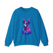 Neon Jack Russell in Reindeer Antlers Sweatshirt | Holiday Pet Portrait