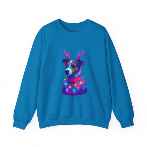 Neon Jack Russell in Reindeer Antlers Sweatshirt | Holiday Pet Portrait