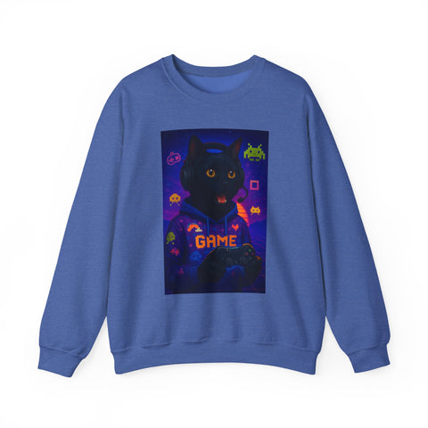 Cozy Gamer Cat Sweatshirt - Unisex Heavy Blend™ Crewneck, Perfect for Gaming Nights, Halloween, Cat Lovers, Gift Ideas, Comfortable Wear