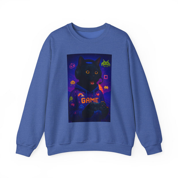 Cozy Gamer Cat Sweatshirt - Unisex Heavy Blend™ Crewneck, Perfect for Gaming Nights, Halloween, Cat Lovers, Gift Ideas, Comfortable Wear