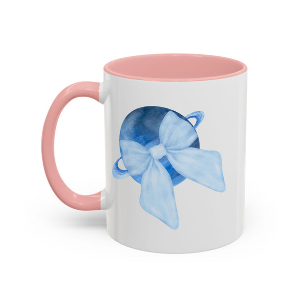 Blue Saturn Wrapped In A Blue Bow Accent Coffee Mug