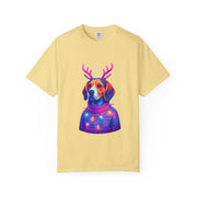 Neon Beagle in Reindeer Antlers T-Shirt | Christmas Dog Sweater Design