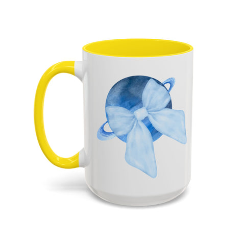 Blue Saturn Wrapped In A Blue Bow Accent Coffee Mug