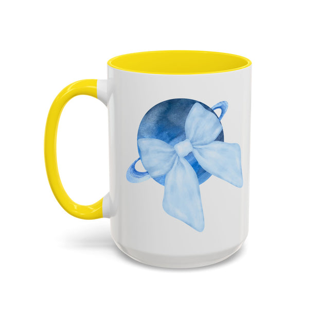 Blue Saturn Wrapped In A Blue Bow Accent Coffee Mug