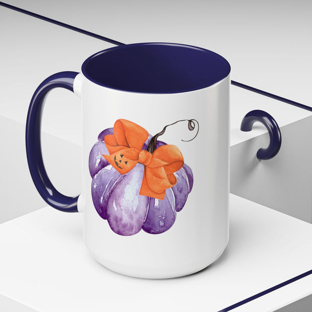 Purple Pumpkin Wrapped In A Bow Accent Coffee Mug
