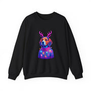 Beagle with Reindeer Antlers Sweatshirt | Colorful Holiday Dog Illustration