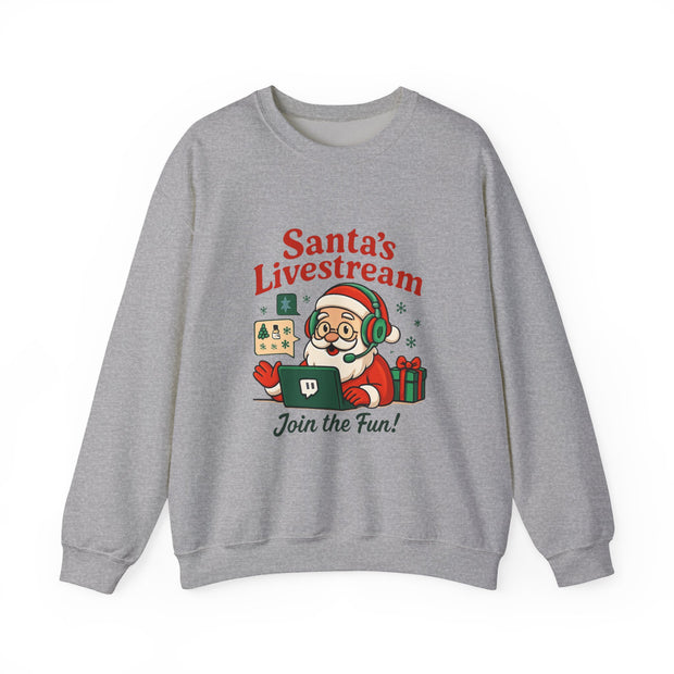 Cozy Christmas Crewneck Sweatshirt - Santa's Livestream Fun, Unisex Holiday Pullover, Gift for Gamers, Xmas Comfort Wear, Festive Sweatshirt
