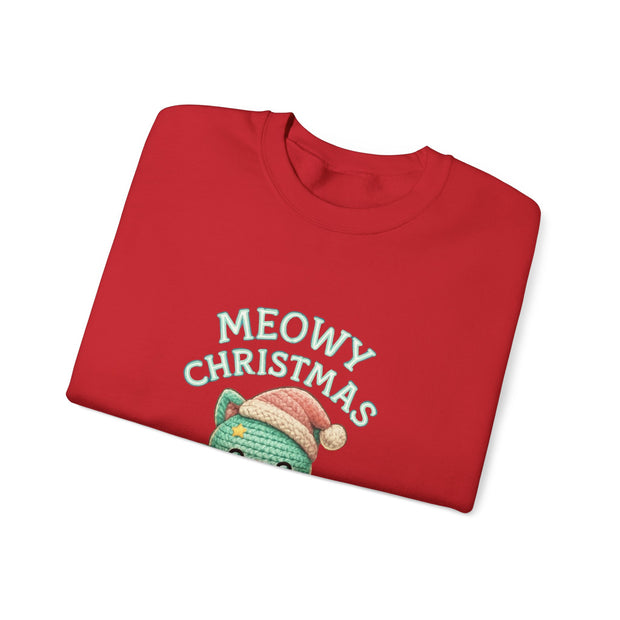 Meowy Christmas Sweatshirt, Cozy Cat Crewneck, Cat Lover Gift, Holiday Apparel, Winter Fashion