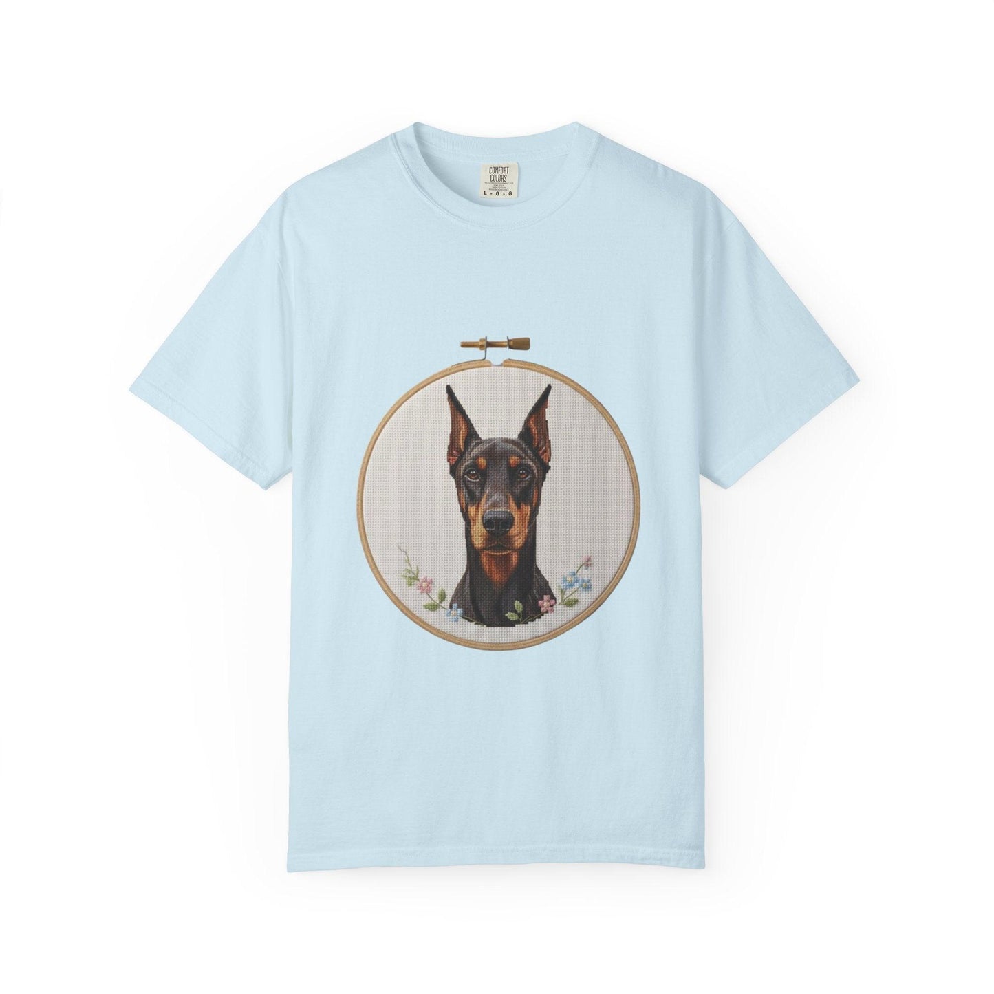 Doberman Portrait T-shirt | Embroidery Hoop Dog Illustration