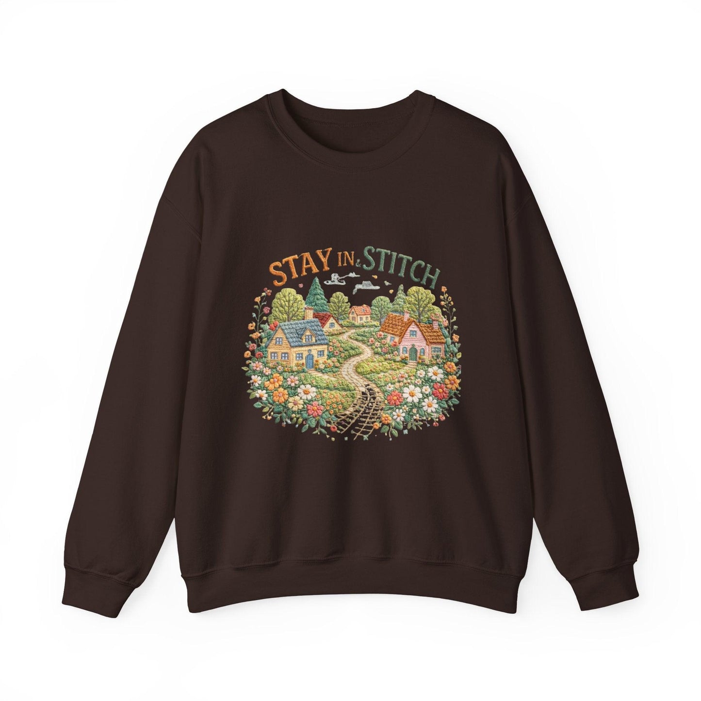 Stay in Stitch cottage garden Sweatshirt | cozy village embroidery design