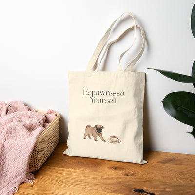 'Espawresso Yourself' Pug Cotton Canvas Tote Bag