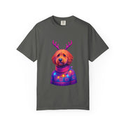 Golden Doodle in Reindeer Antler Sweater T-Shirt | Holiday Dog Portrait