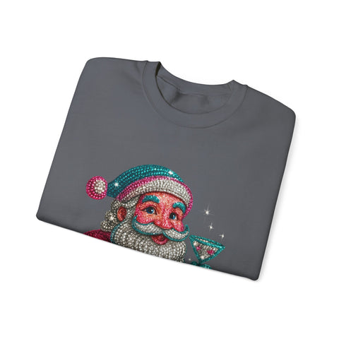 Retro Santa Holding Martini Sweatshirt | Vintage Christmas Crewneck