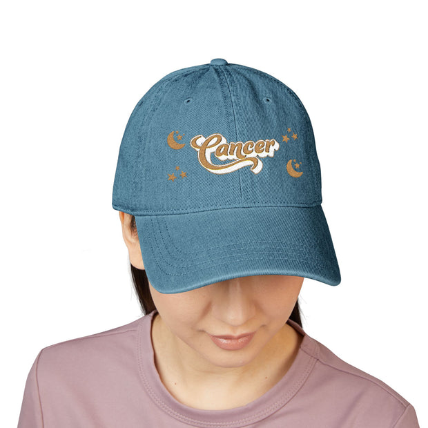 'Cancer' Denim Embroidered Cap