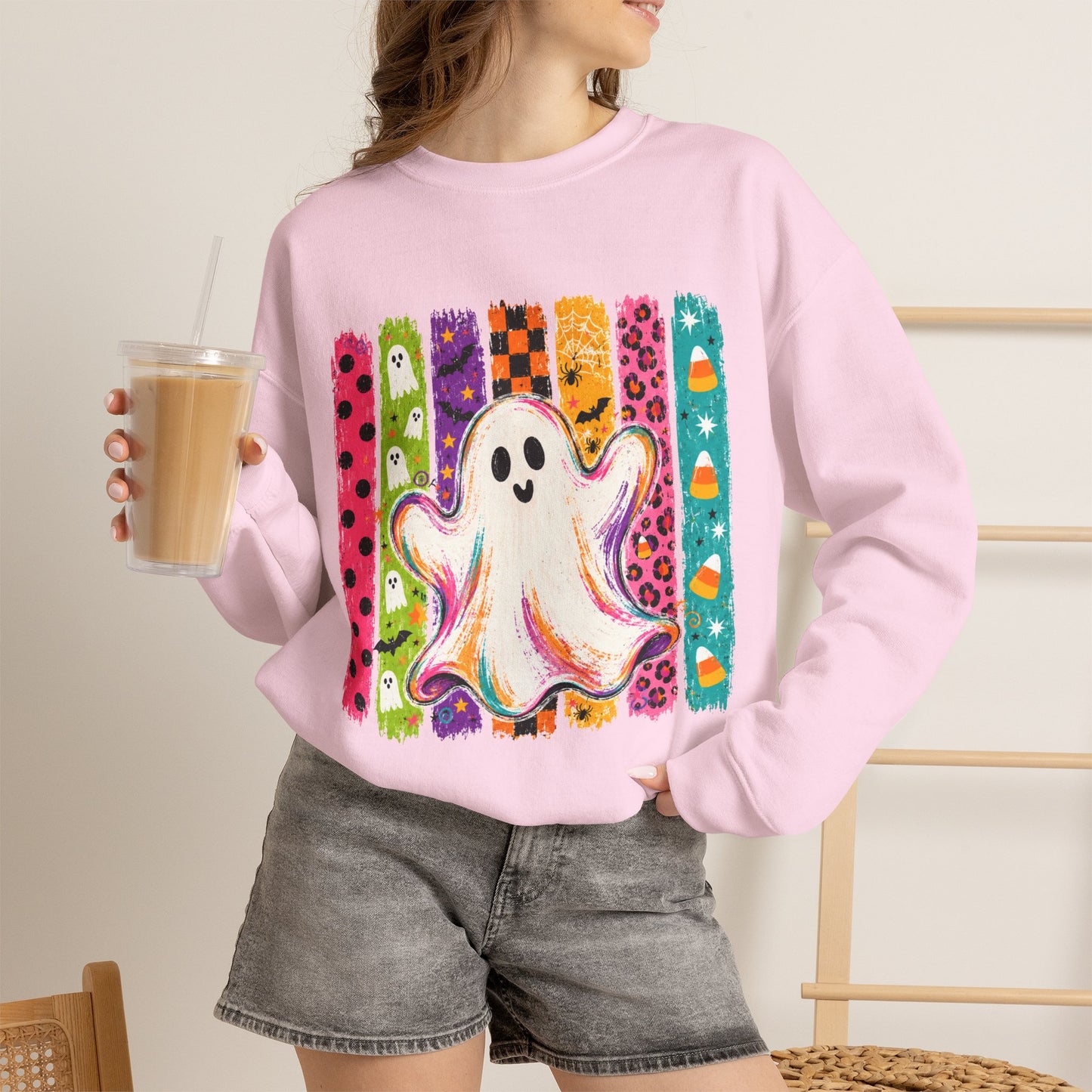 Rainbow Ghost Halloween Sweatshirt | Cute Ghost Graphic Crewneck