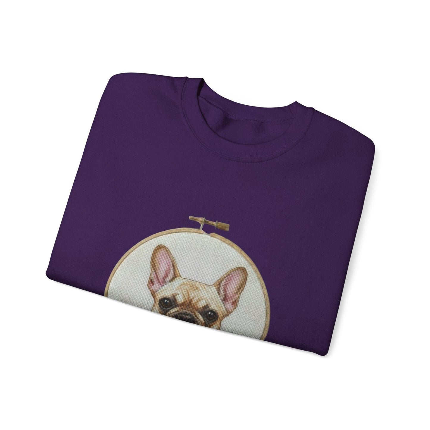 French Bulldog Portrait Sweatshirt | Embroidery Hoop Dog Face, Floral Accent