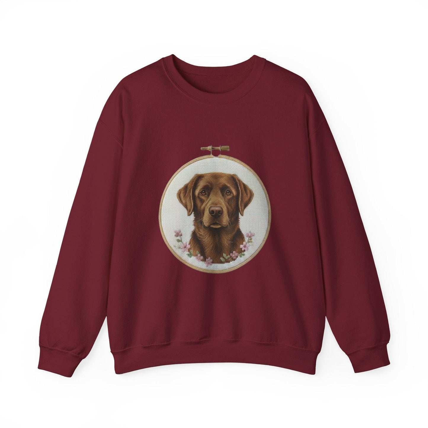 Chocolate Labrador Portrait Sweatshirt | Floral Hoop Embroidery Art
