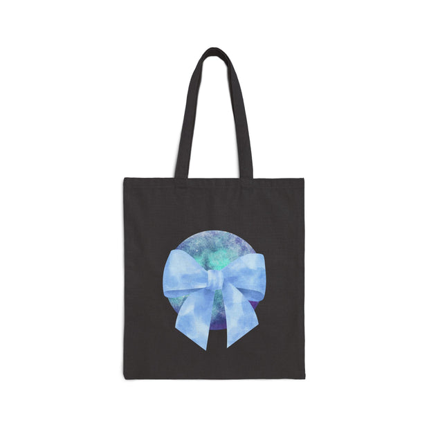 Blue/Green Planet Wrapped In A Bow Cotton Canvas Tote Bag