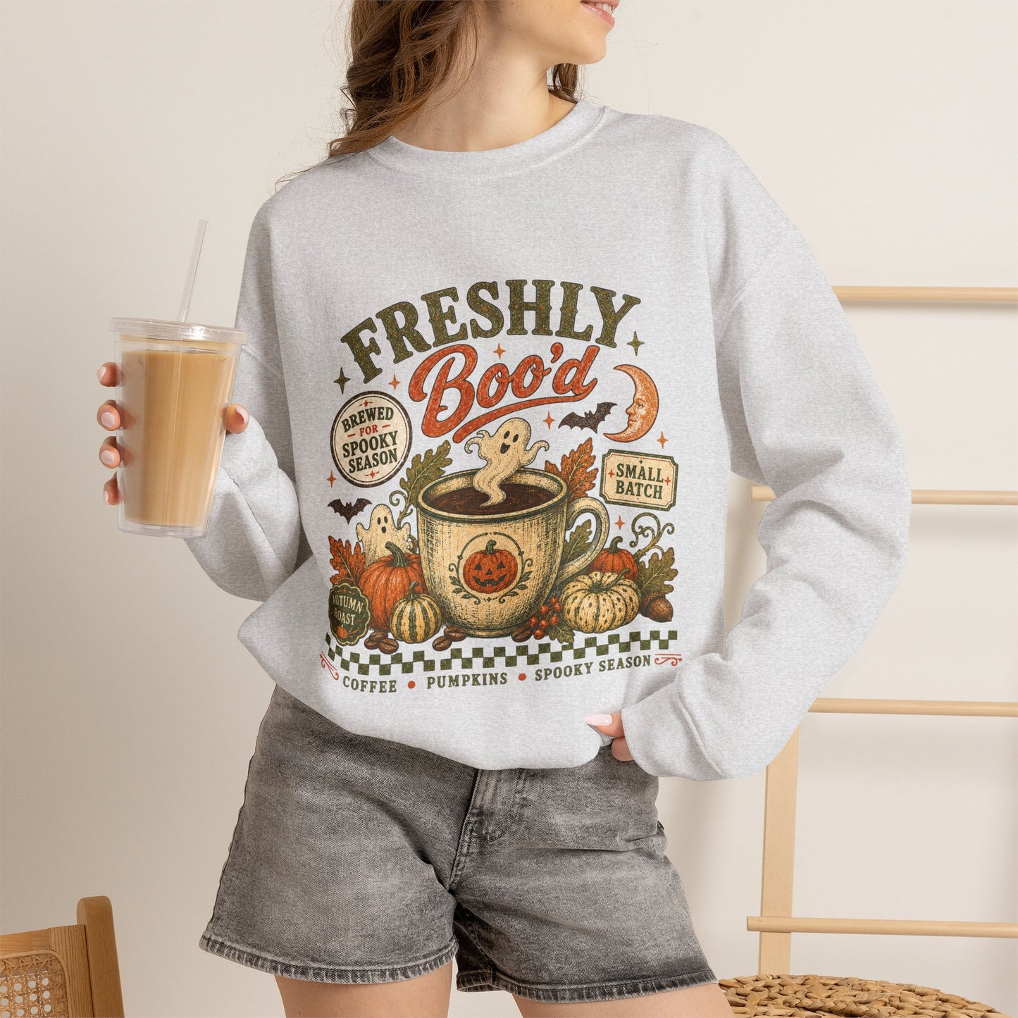 Freshly Boo'd Coffee Crewneck Sweatshirt | Pumpkin Spice Autumn