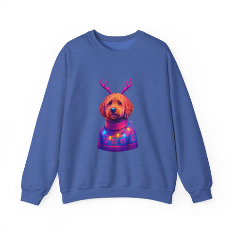 Golden Doodle with Reindeer Antlers Sweatshirt | Holiday Dog Sweater Design