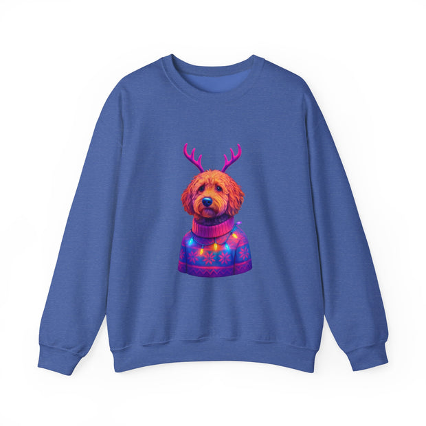 Golden Doodle with Reindeer Antlers Sweatshirt | Holiday Dog Sweater Design